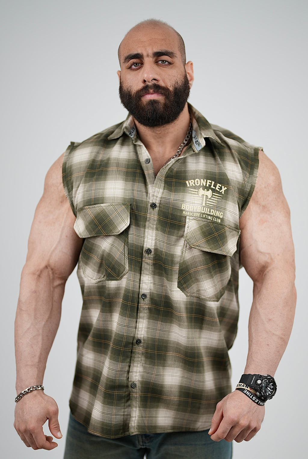 Olive drab Edition sleeveless Flannel