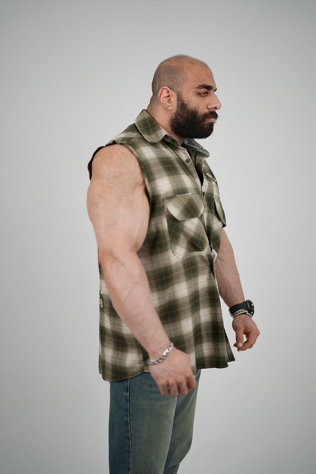 Olive drab Edition sleeveless Flannel